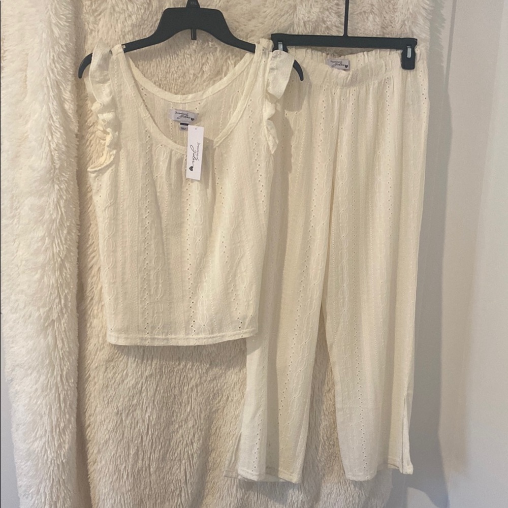 Cream Pajama Set with Romantic Details